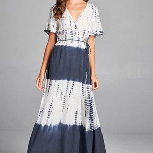 Navy Tie Dye Short Sleeve Maxi Dress